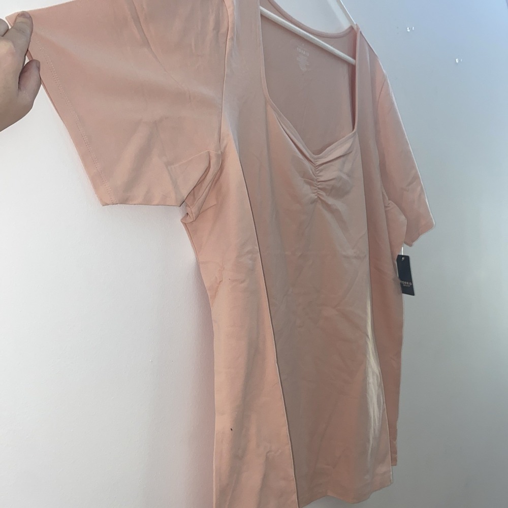 Torrid Pale Blush‎ Cinch Blouse Top Short Sleeve Size 5 Size 28 - Picture 4 of 5